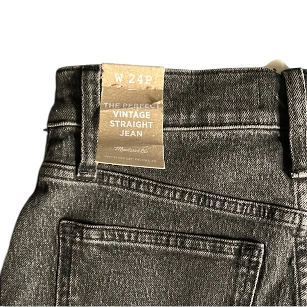 Madewell Black Straight Leg Women's Raw Distressed Hem Jeans New w/ Tags - Image 7