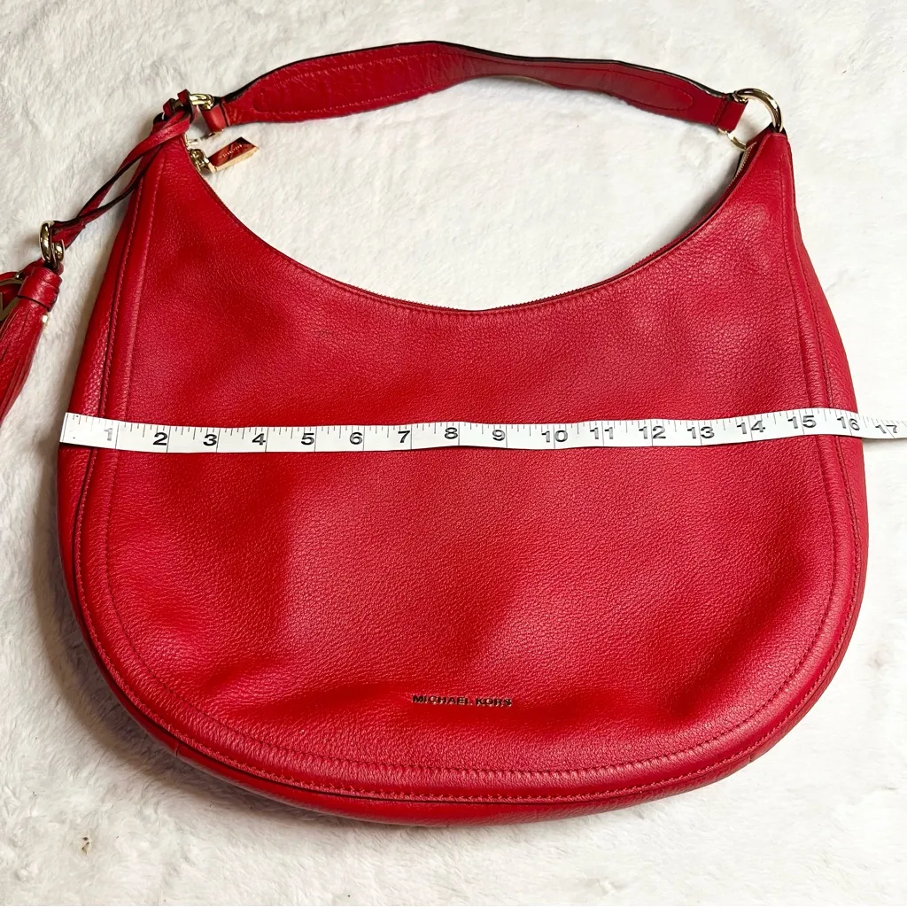 Michael Kors Red Lydia Large Leather Hobo Bag Designer Shoulder Bag Purse - Image 8