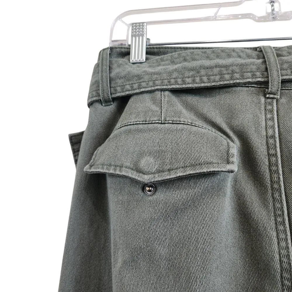 A New Day Straight Leg Belted Trouser Pant Pockets High Rise Green Denim Size 6 - Image 8