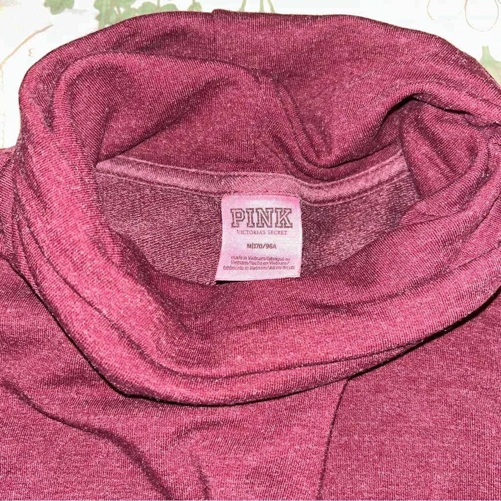 Victorias Secret PINK Turtleneck Oversized Tunic Sweatshirt Burgundy Maroon - Image 4