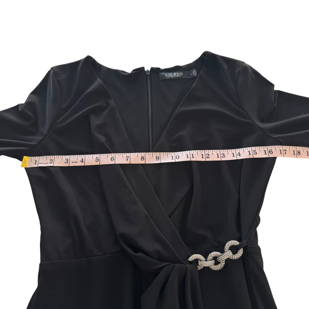 Lauren Ralph Lauren Women's Jersey Surplice Cocktail Dress Rhinestone Chain‎ 6 - Image 14