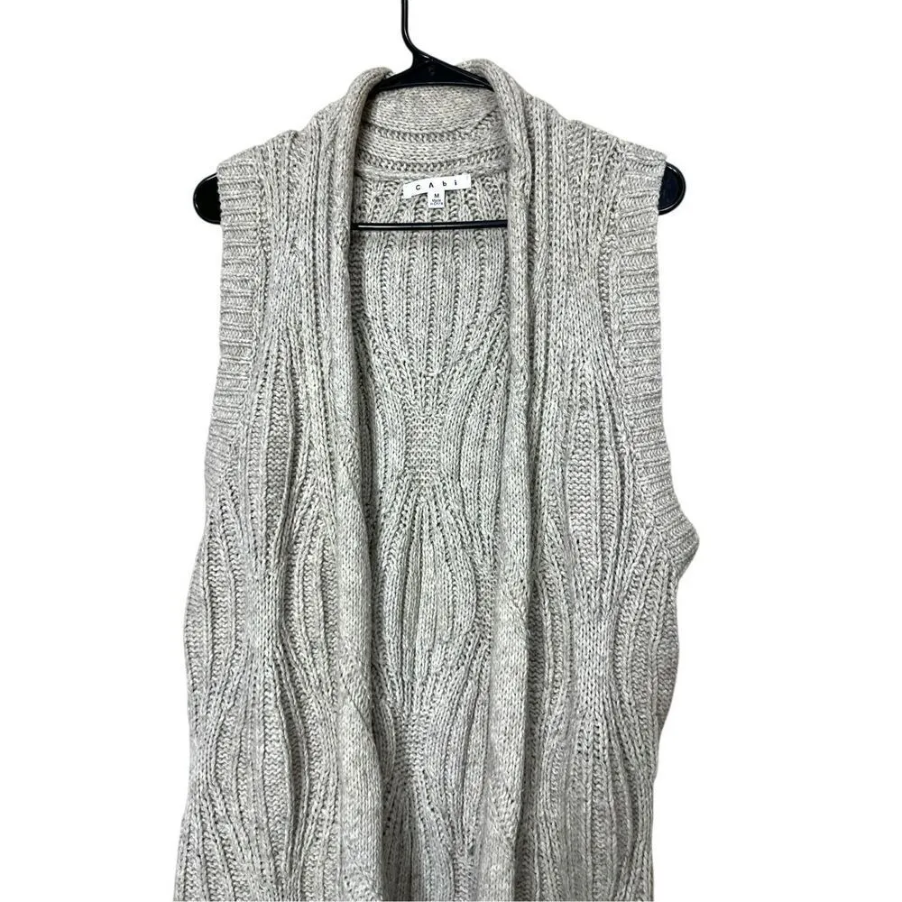 CAbi Oatmeal/Grey Knit Open Front Sweater Vest Cardigan Wool Blend M - Image 2