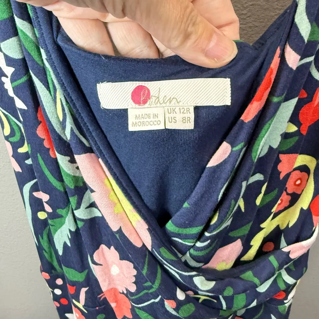 Boden Women's Willa Jersey Floral‎ Print V Neck Dress Navy Size 8 Green - Image 5