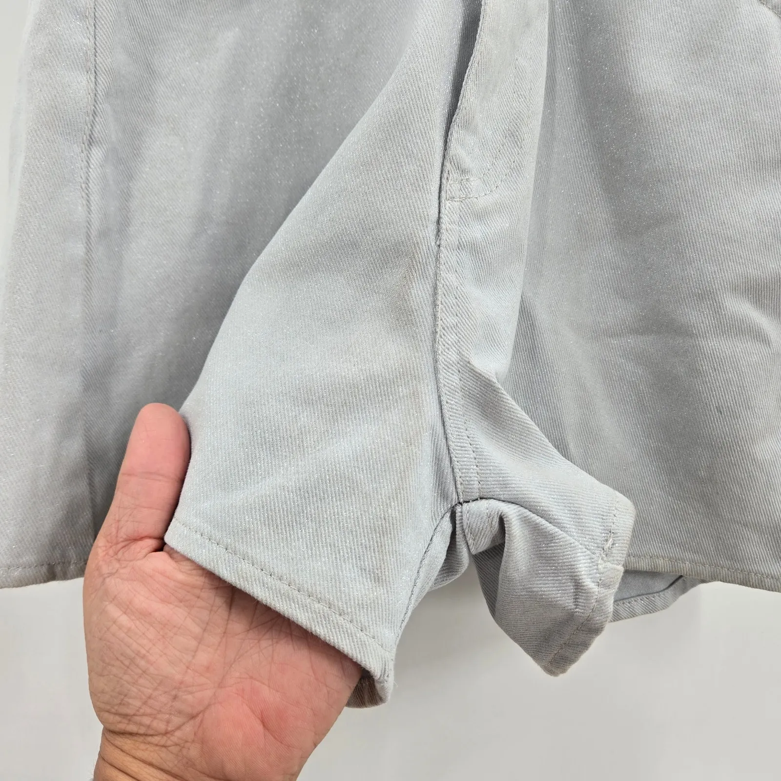 NWT Zara Collared Denim Metallic Blue/Silver Romper Size M - Image 6