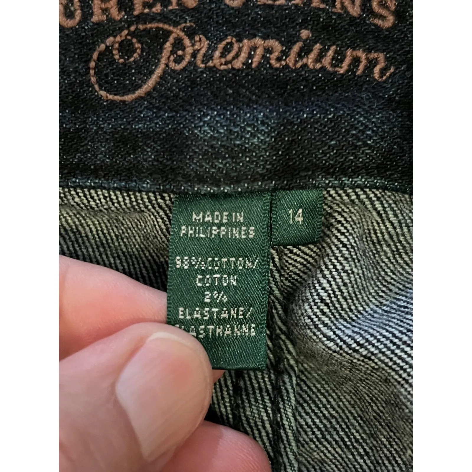 Lauren Ralph Lauren Denim Skirt Womens 14 Dark Wash 5 Pocket Stretch Raw Hem - Image 6