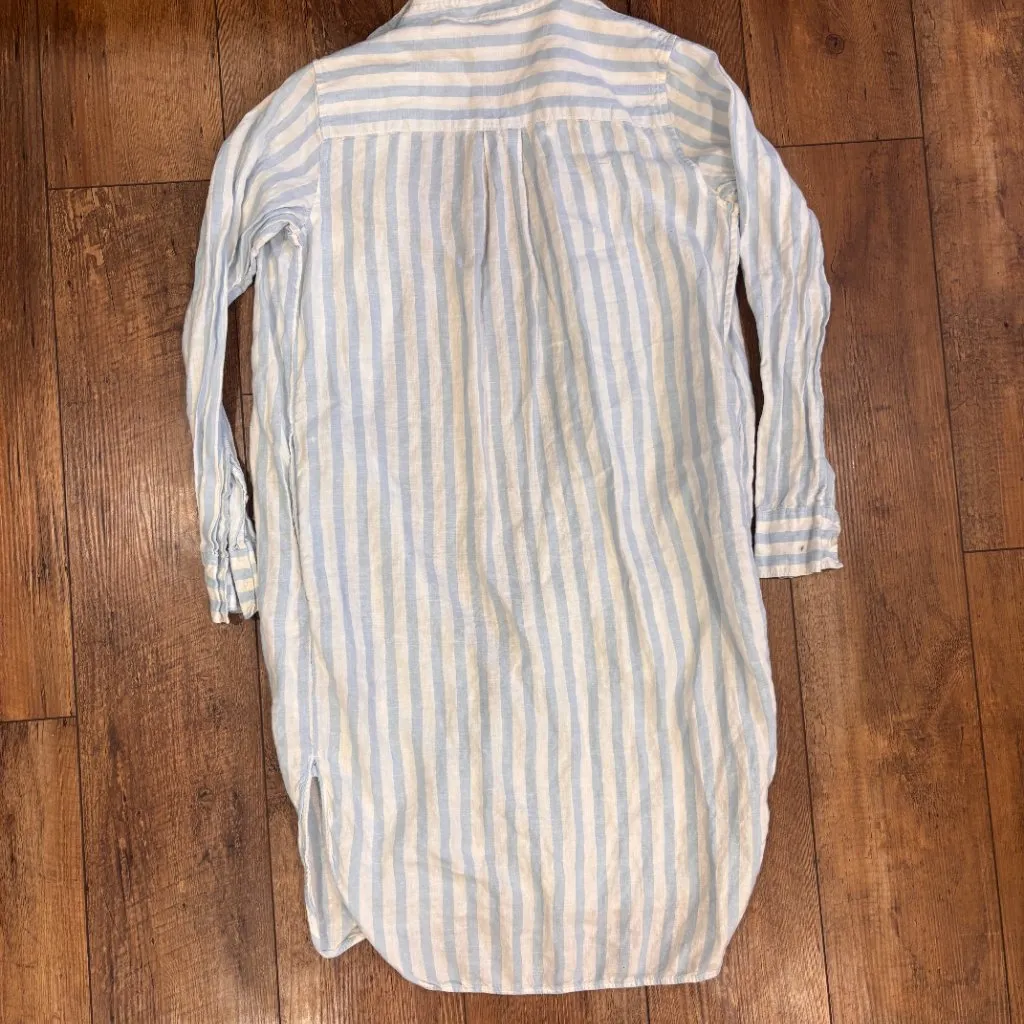 Everlane Way Long 100% Linen Shirt Blue Striped 2 Tunic Top Oversized Minimalist - Image 8