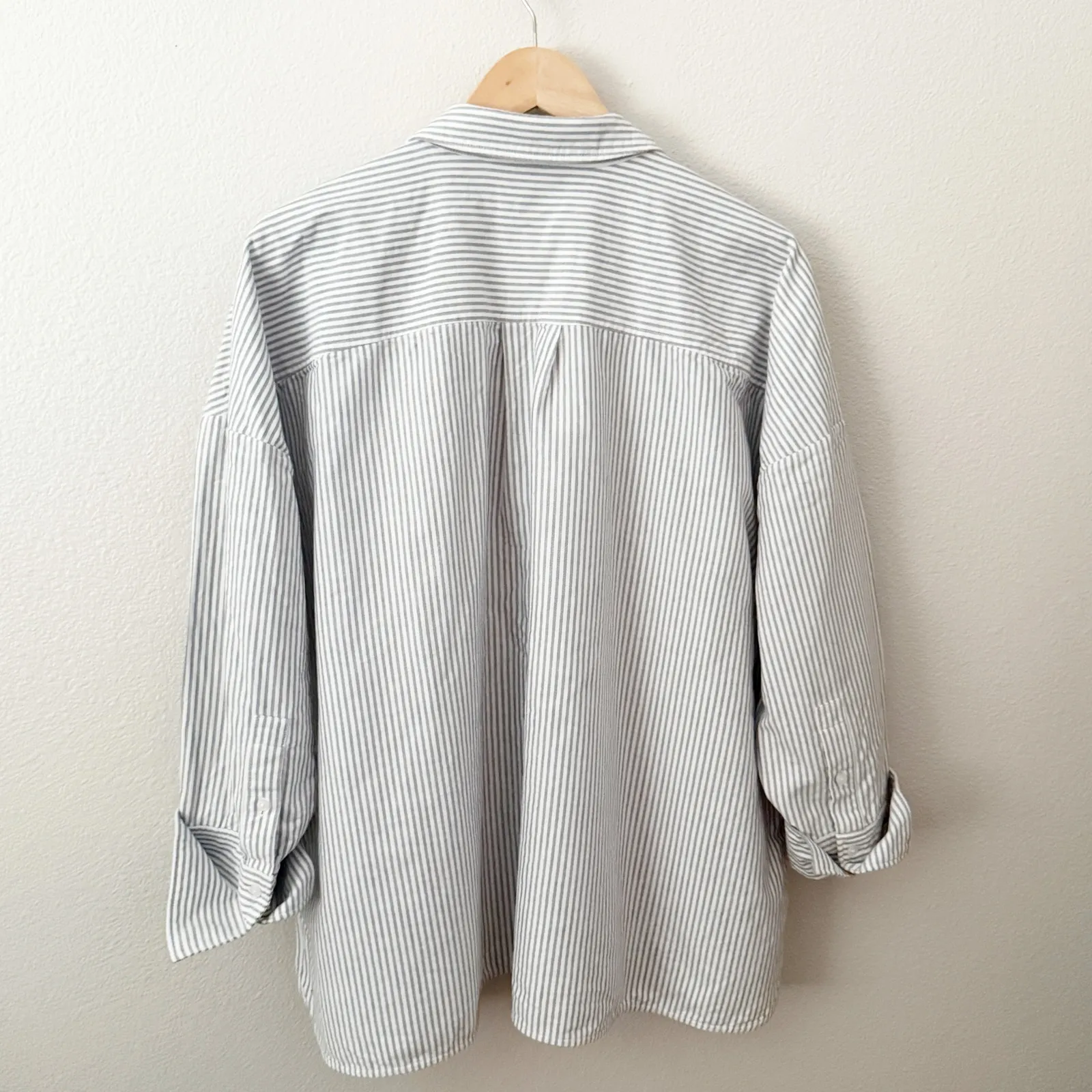 EVERLANE | The Boxy Oxford White Gray Stripe Organic Cotton Top Oversized | XL - Image 6