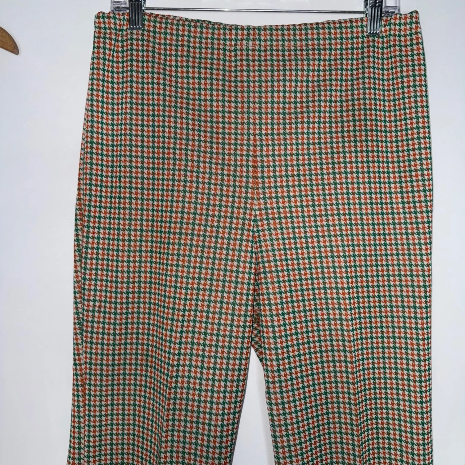 Vintage 70's 2 Pc Houndstooth Marty Gutmacher Pantsuit Orange Green Beige Size L - Image 7