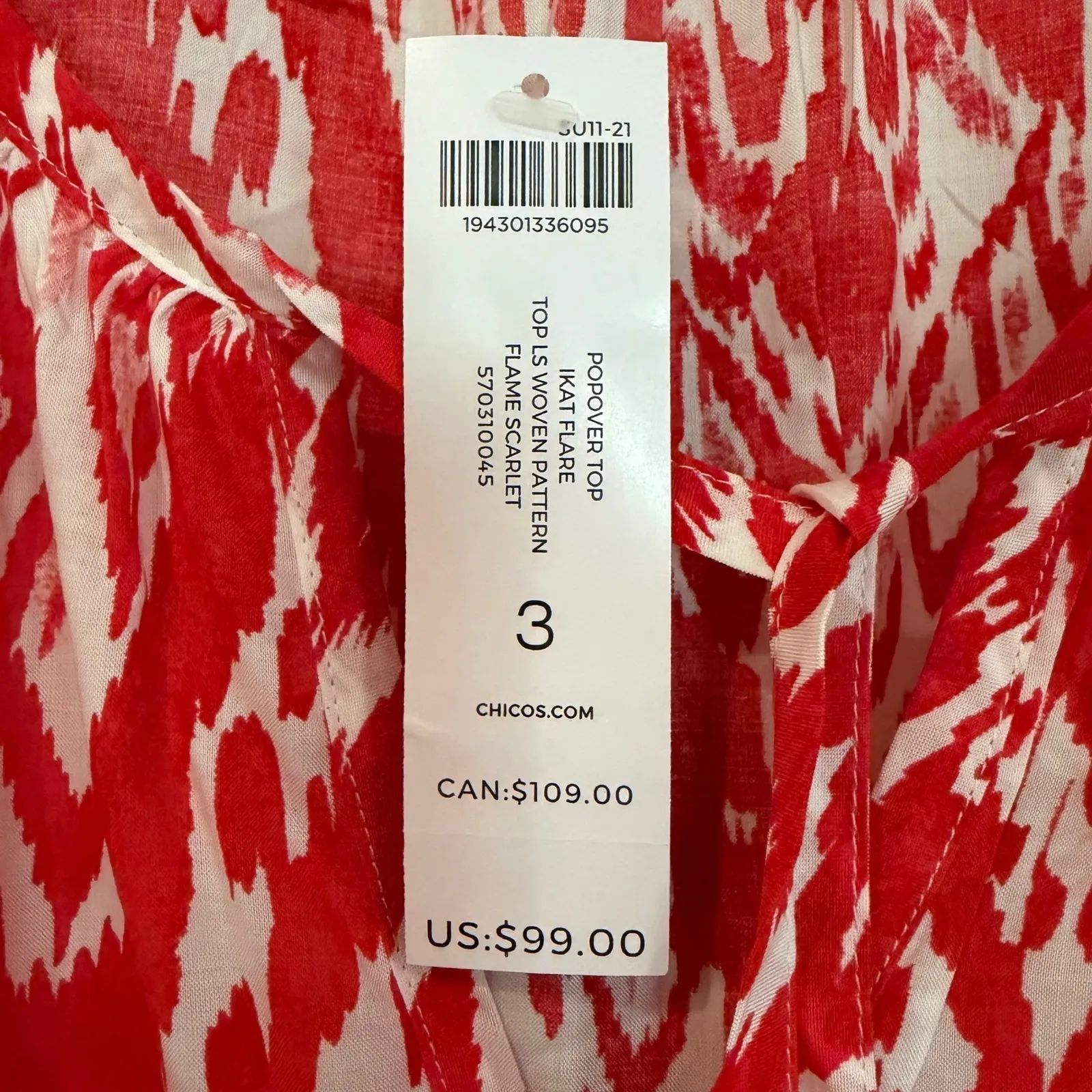 Chico's Popover Ikat Flare Top Women's 3 XL Scarlet Boho Hippie Classic‎ Fairy - Image 7