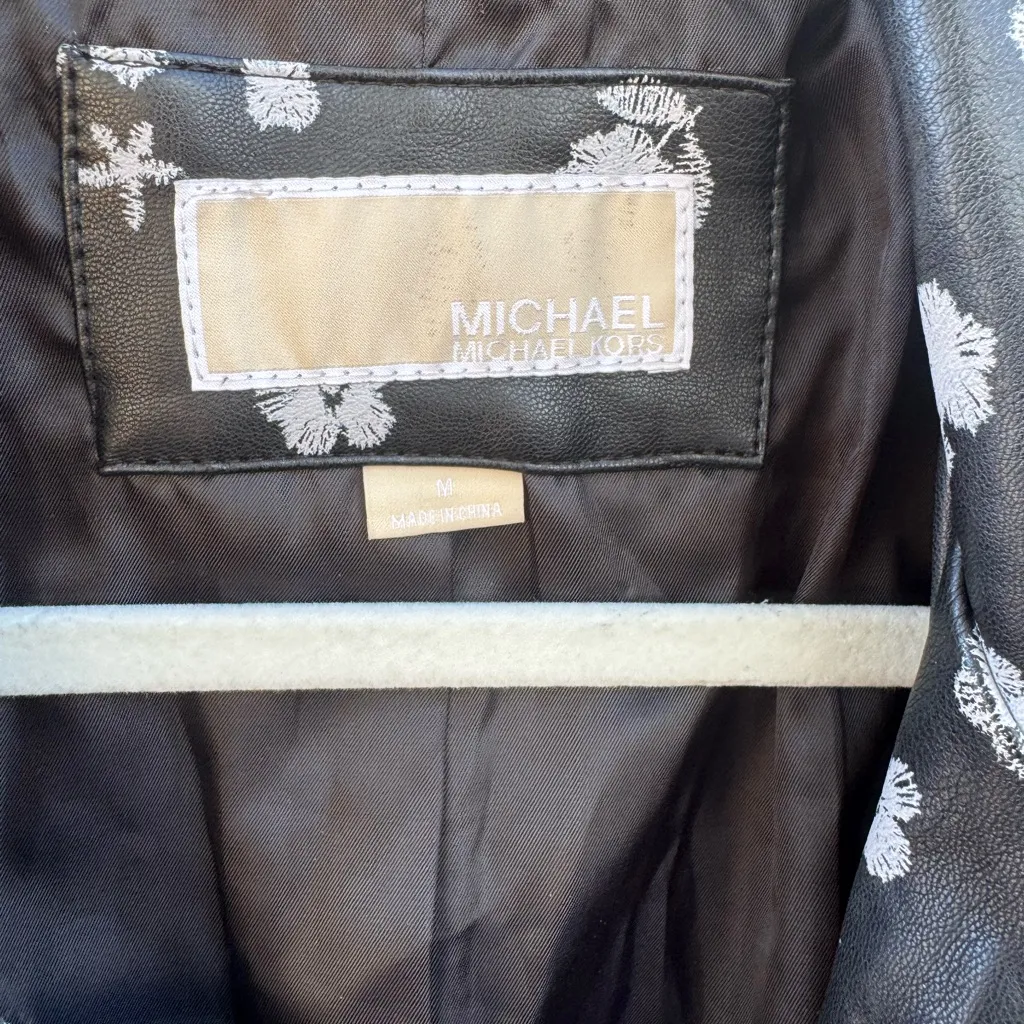MICHAEL Michael Kors Black Floral Leather Jacket Size M - Image 2