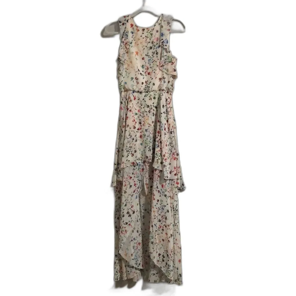 ML Monique Lhuillier Womens Size 0 White Floral High Low Gown - Image 3