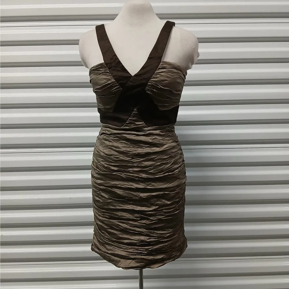 $348 NWT BCBGMAXAZRIA Simsom Taffeta Cocktail Dress Womens 6 Brown Party Wedding - Image 3