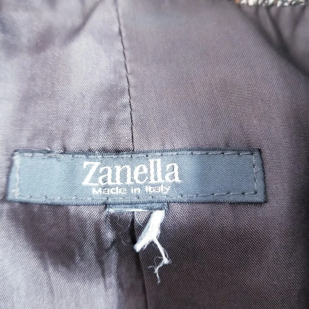 Zanella High Neck Blazer Made in Italy Flap Front Pockets Button Front Lined Brown Size L - Image 9