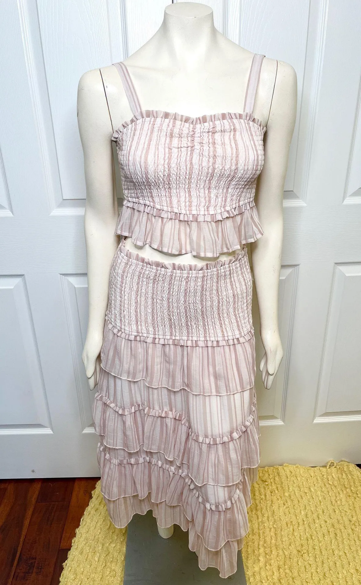 Lavender Stripe Two Piece Smocked Set w/ Tiered Ruffle Skirt - Image 2
