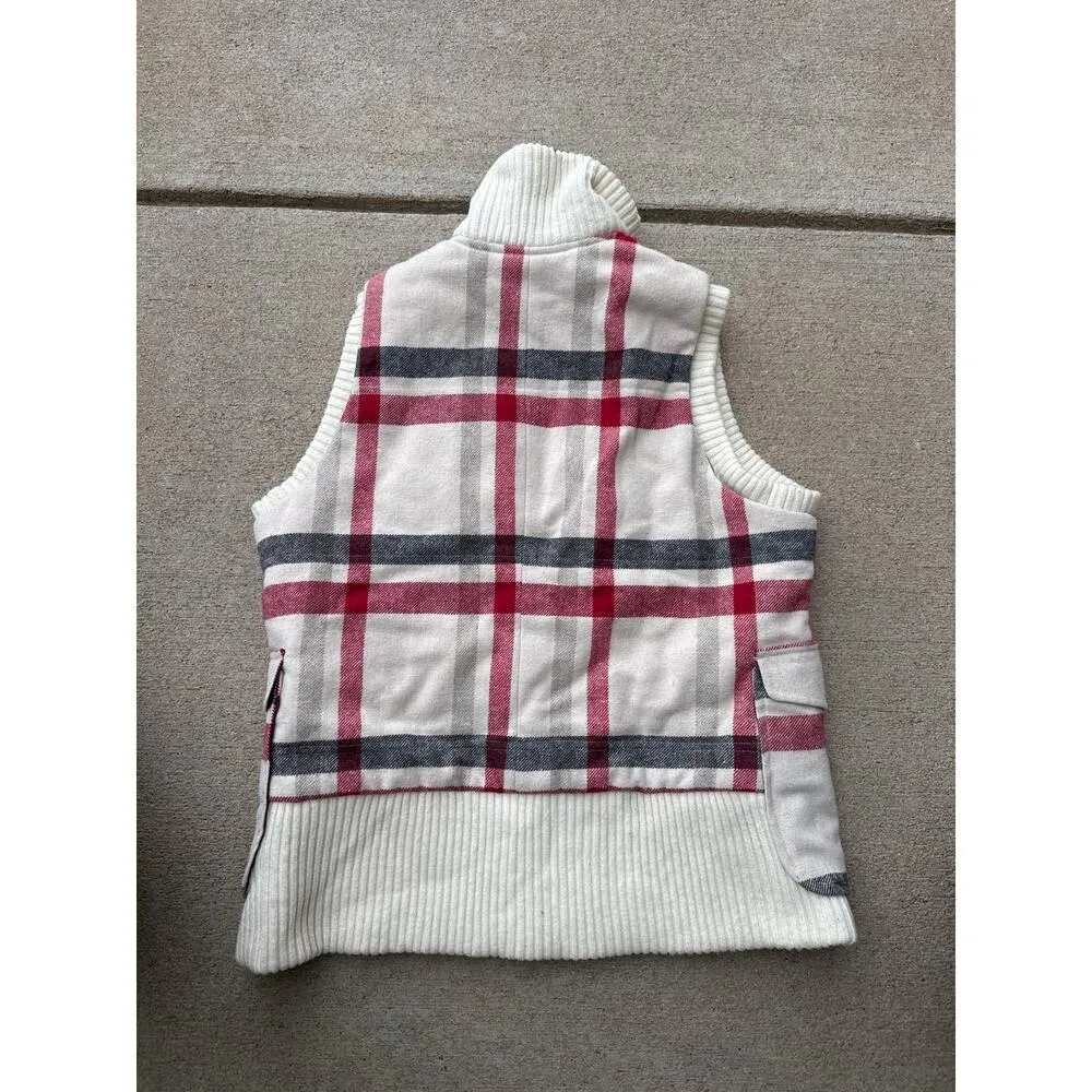Woolrich Women’s Vest M Cream Black Red Gingham Button Up Wool Blend - Image 6