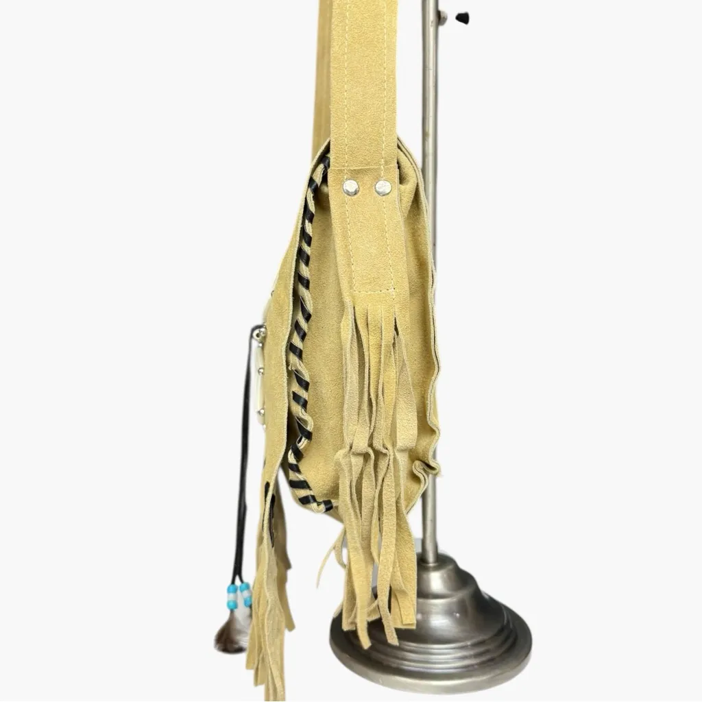 Vintage Handmade Yellow Suede Fringe Crossbody Bag Boho Festival Western - Image 6