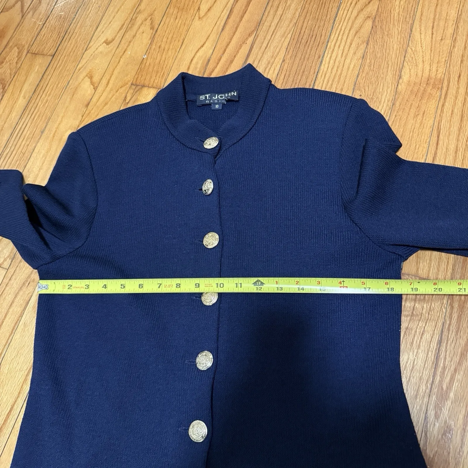 St. John Santana Knit Navy Blue Long Cardigan Sweater Jacket Gold Buttons - Image 6