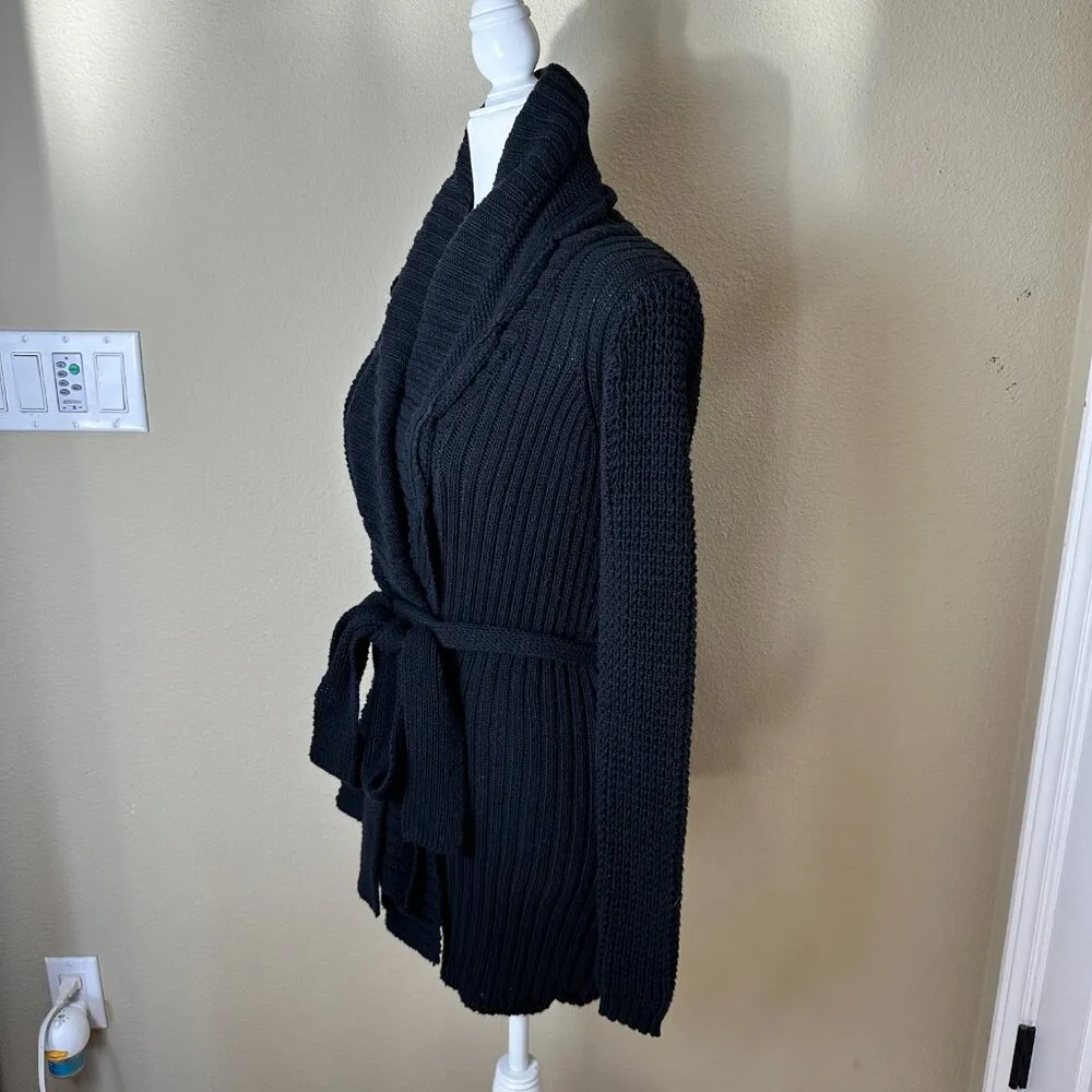 BCBGeneration  Black Cable Knit Tie Front Cardigan Sweater size small - Image 8