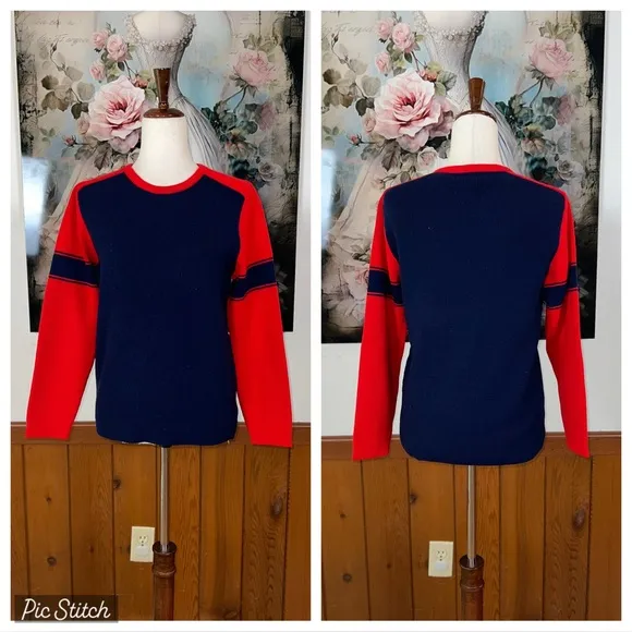 Awesome Vintage 1970s Colorblock Ski Sweater! Red Size M - Image 2