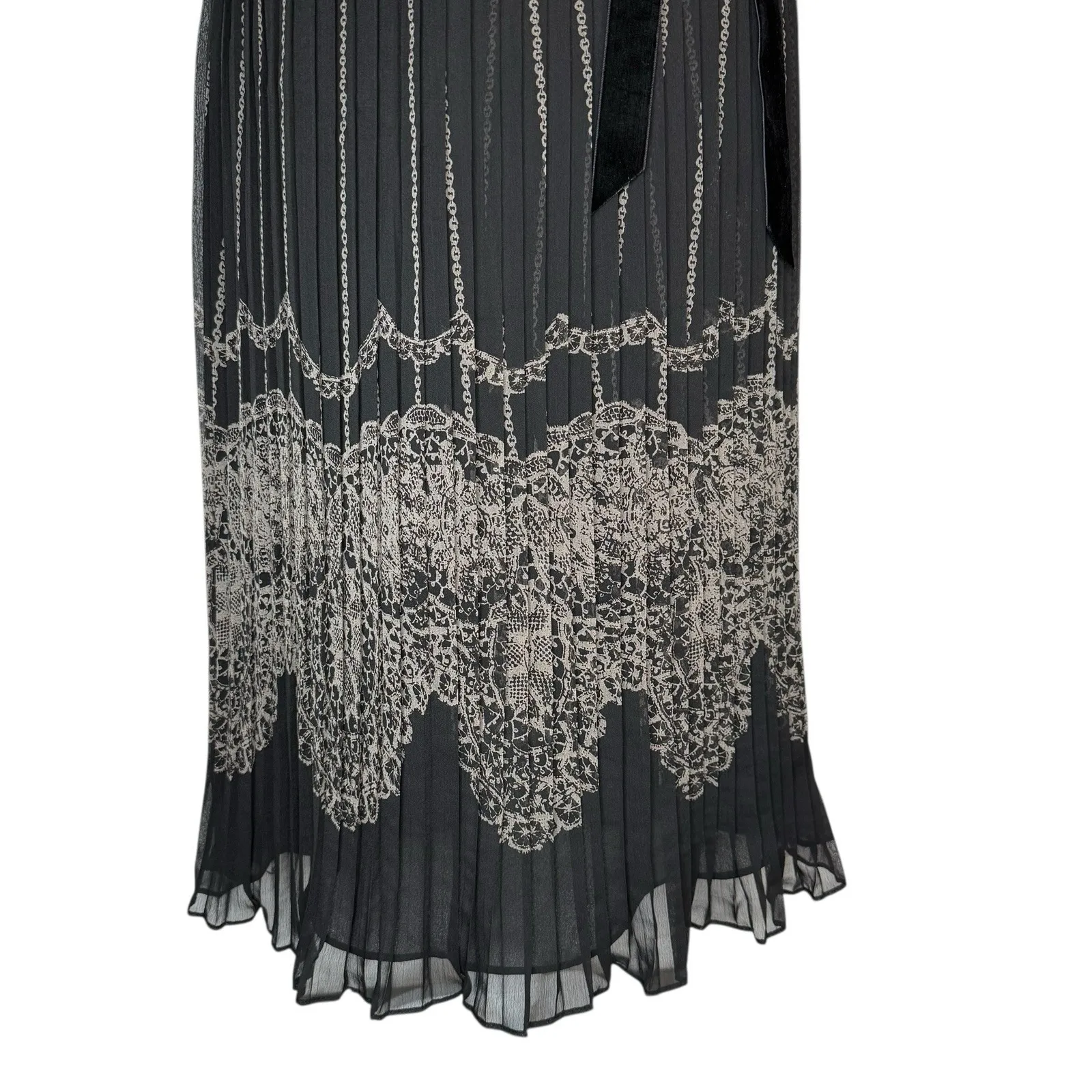 Ann Taylor Loft Dress 2‎ Semi Sheer Y2K Whimsigoth Babydoll Velvet Bow Pleated - Image 5