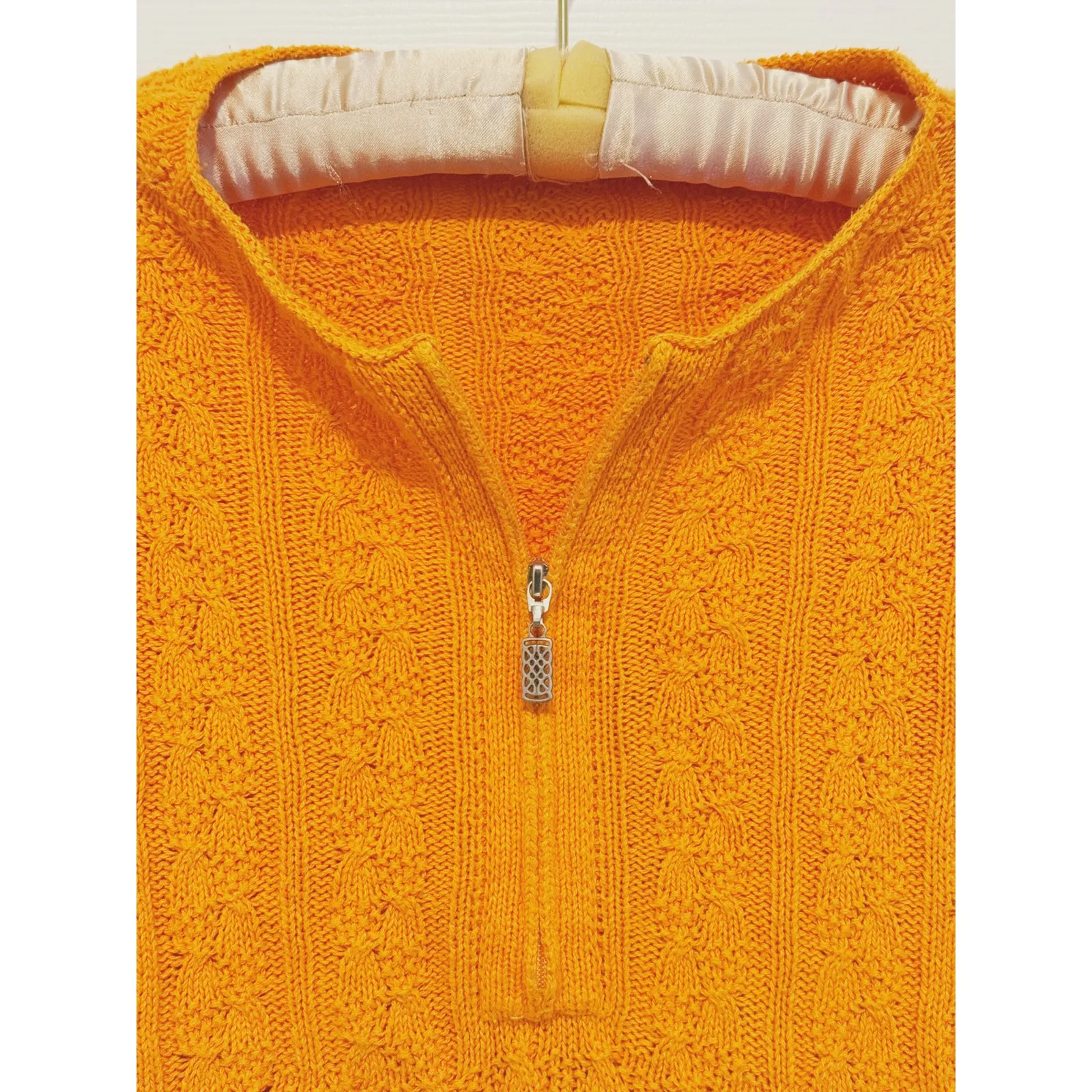 VTG Coldwater Creek Cable Knit Quarter Zip Sweater L Marigold Sunwashed Boho - Image 5
