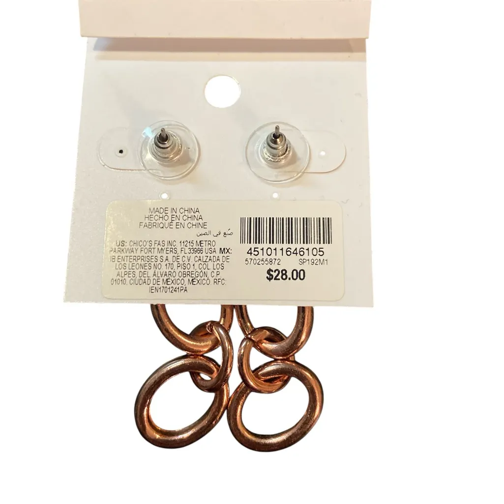 White House Black Market 2 1/4" Rose Gold Tone Chain Drop Earrings-NWT - Image 2