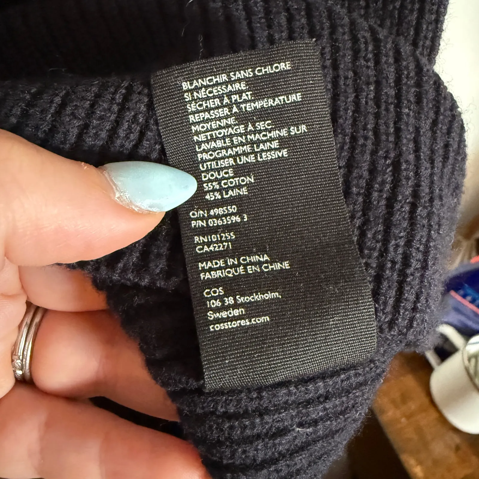 COS Black Oversize Chunky Knit Fold down Wrap Collar Sweater Cotton Wool Medium - Image 6