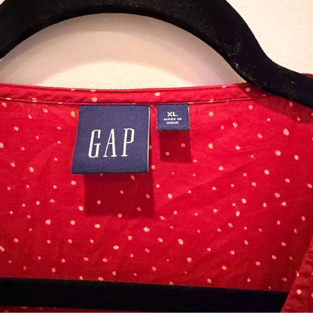 GAP Women's XL Peasant Style Rust Red Polka Dot Printed Midi Dress Size XL - Image 4