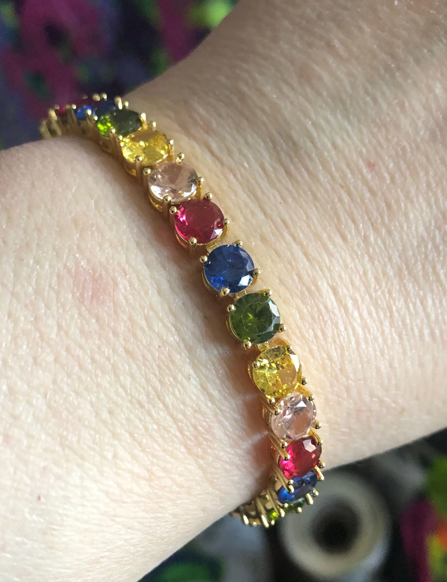 Ladies 18kt gold plated colorful 6mm faceted cubic zirconia tennis bracelet - Image 9