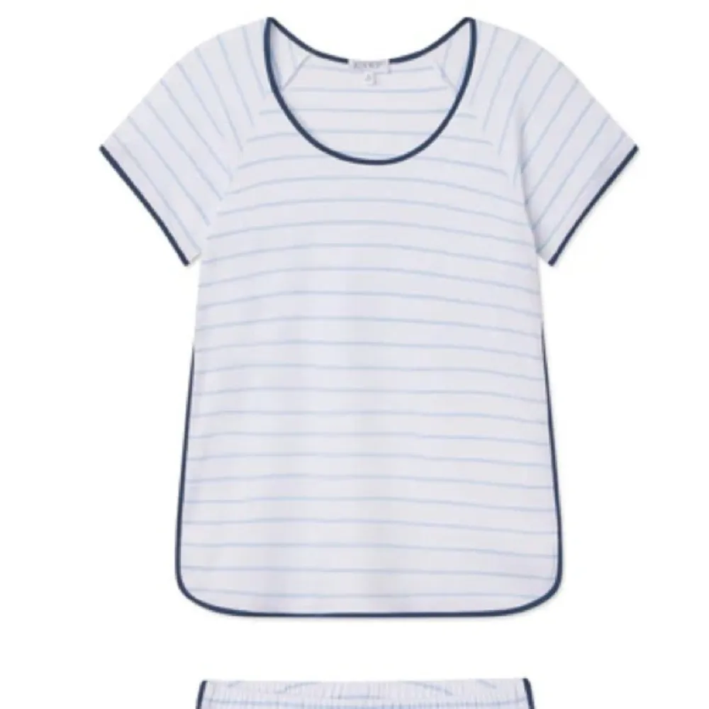 LAKE Pajamas pima cotton top tee short sleeve navy stripes marine light blue Size M - Image 10