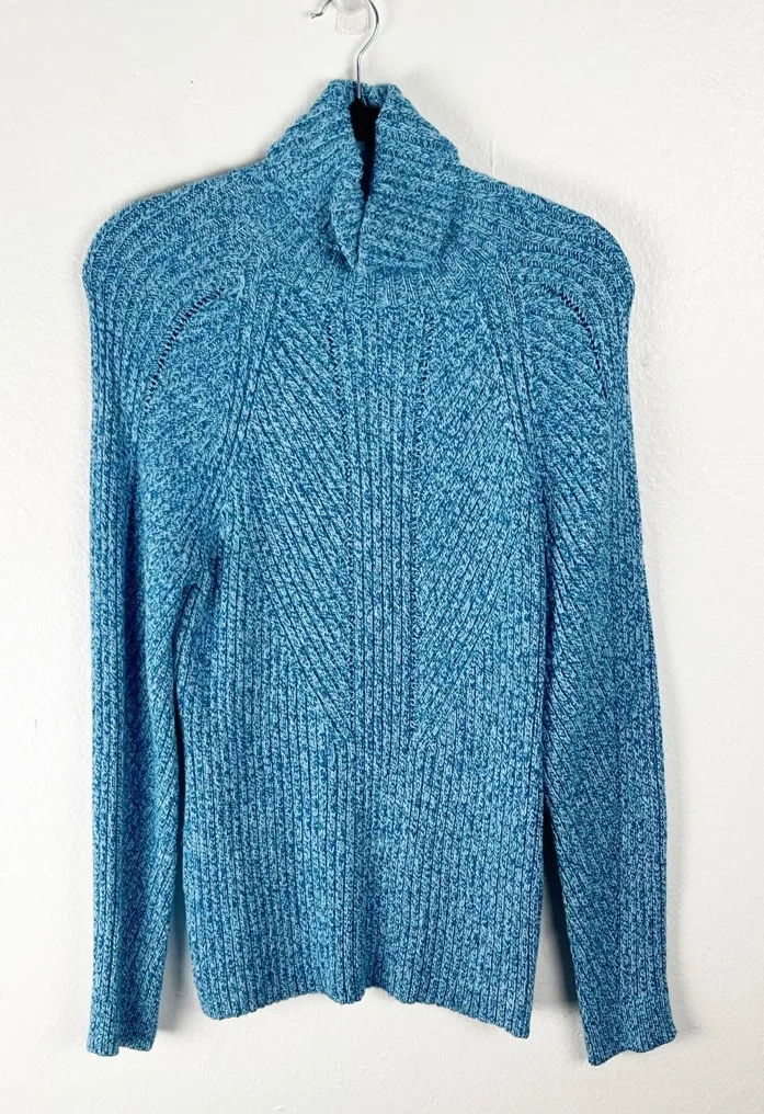 SUNDANCE Teal Cotton Silk Blend Knit Long Sleeves Turtleneck Tunic Sweater Large - Image 1