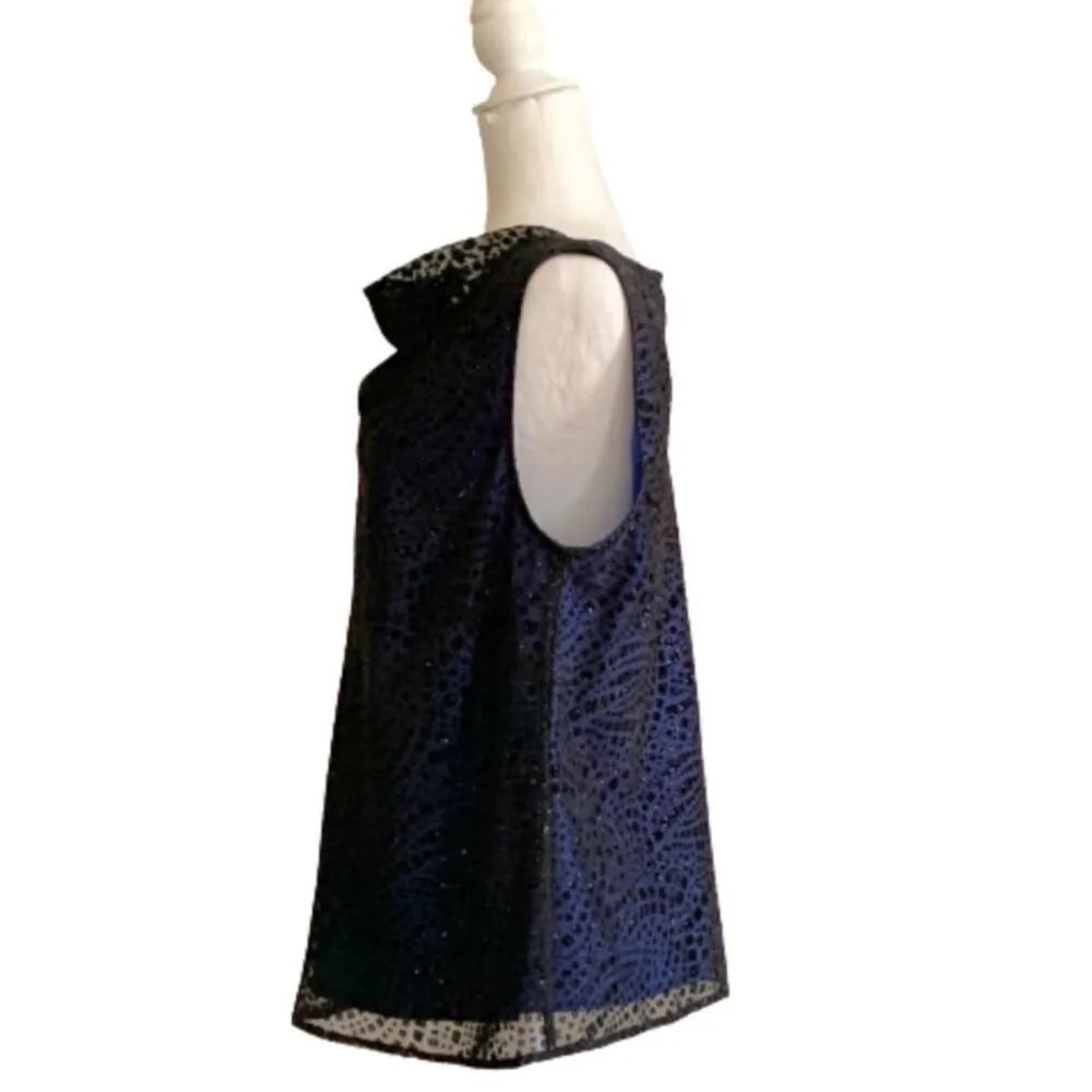 Amanda Smith Blouse Top Dressy Blue Black Sparkle Cowl Neck Sleeveless Plus 14W - Image 7
