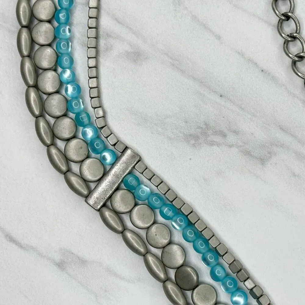 New York & Company Blue Beaded Chain Belt Y2K Festival ✨ Silver - Image 5