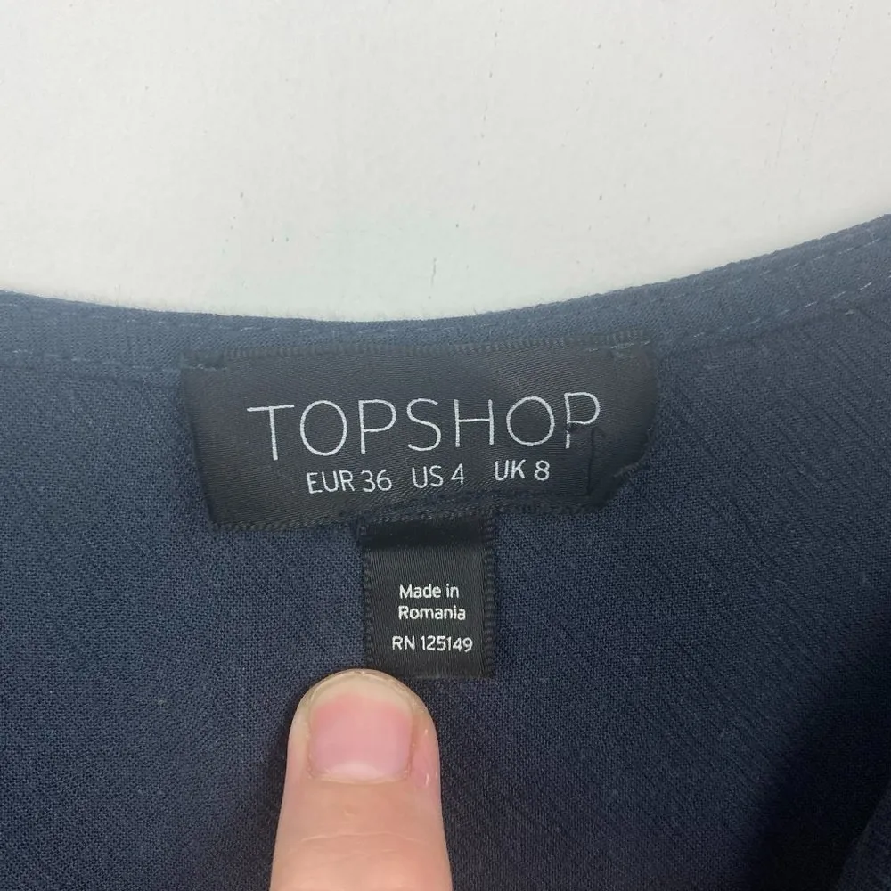 TOPSHOP Blue Gray Grey Keyhole Knotted‎ Midi Dress Linen Blend US 4 - Image 8