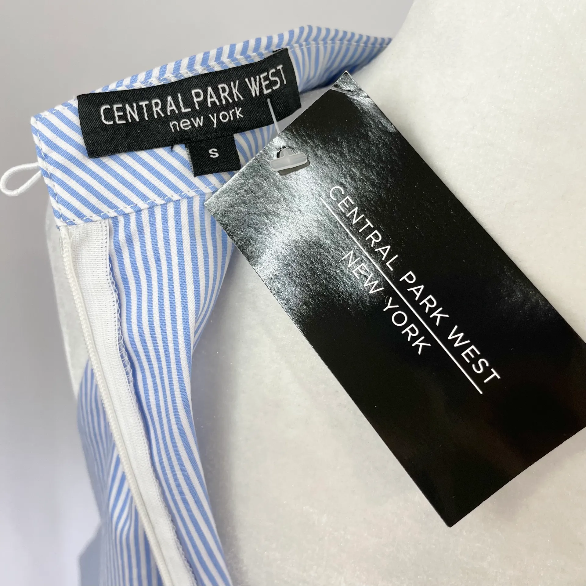 New  Fold Over Cold Shoulder Shirt Blue White Stripe - Image 14