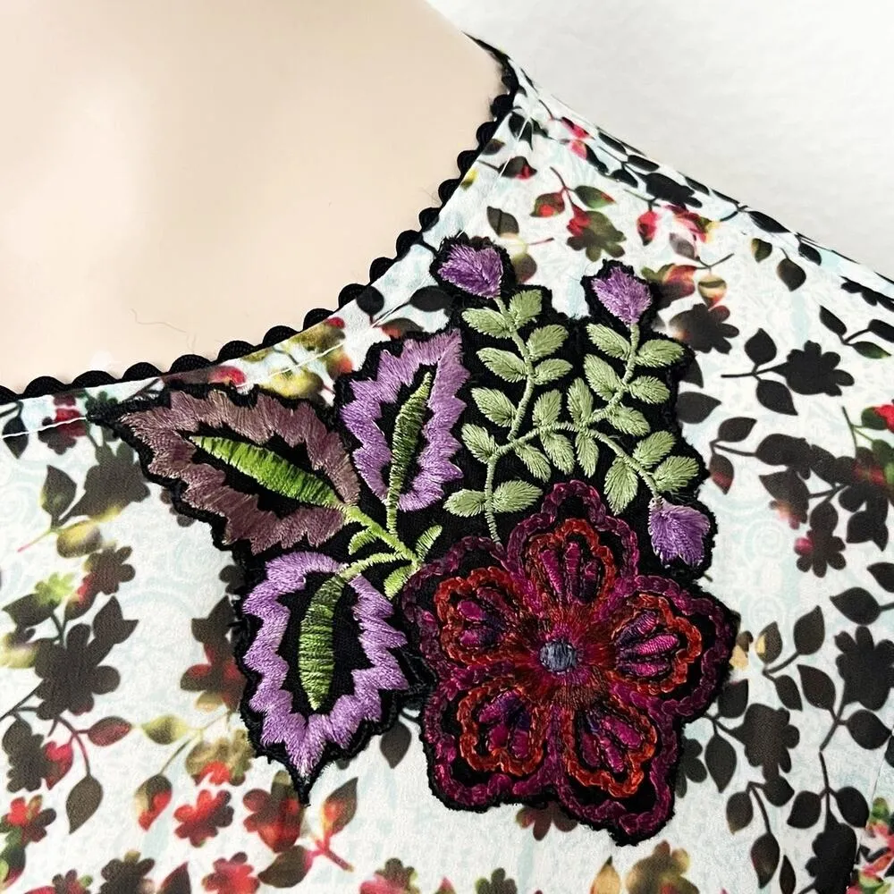 [Anthropologie] Bhanuni By Jyoti Libra Embroidered Floral Print Tunic Dress Sz 8 - Image 7