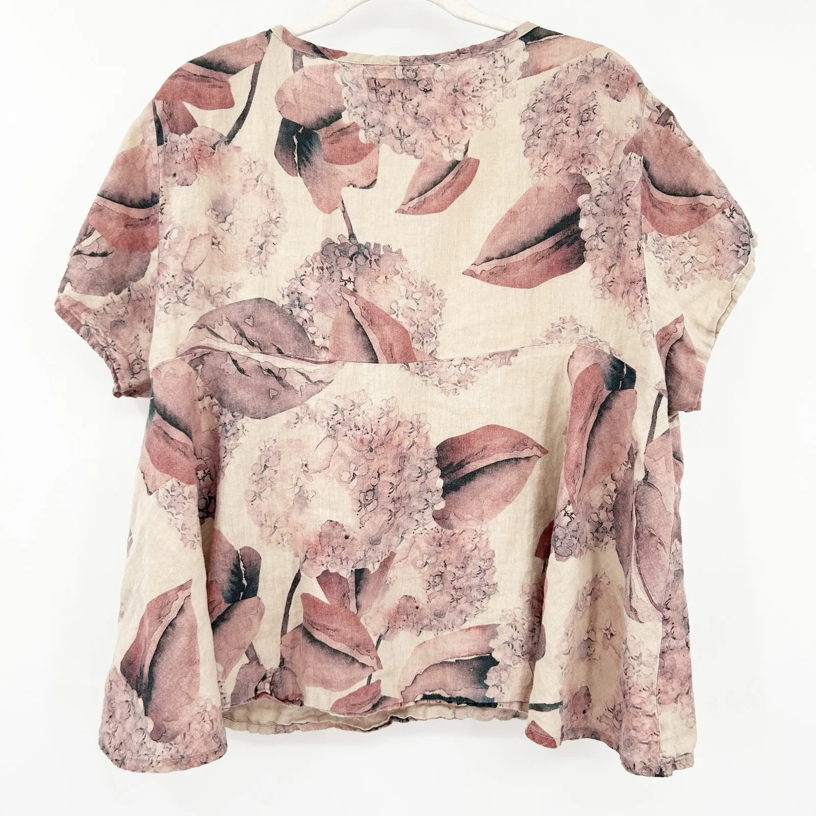 Flax Women‎ Beachy Tropical Hydrangea Floral 100% Linen Short Sleeve Top 18-20 - Image 5