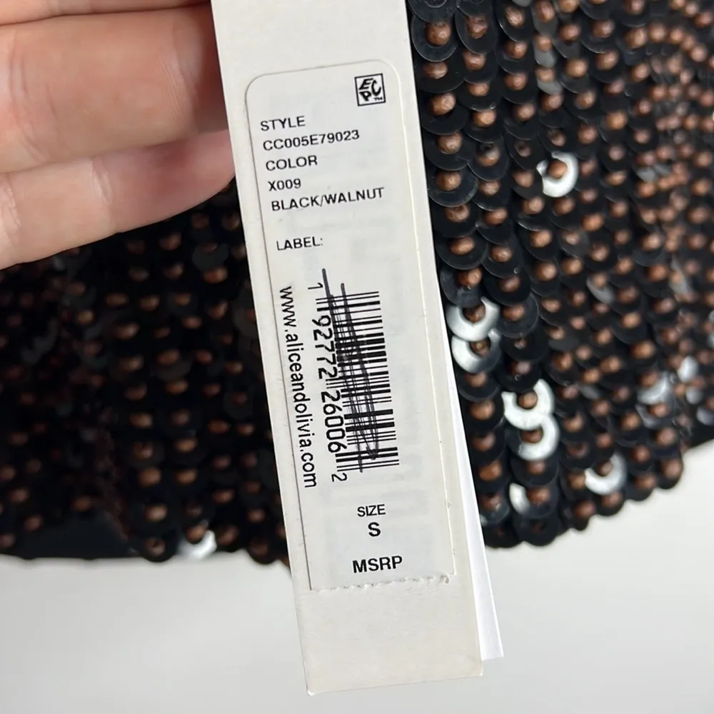 NWT Alice + Olivia Archer Black Beaded Sequin Crop Tank Top - Image 8