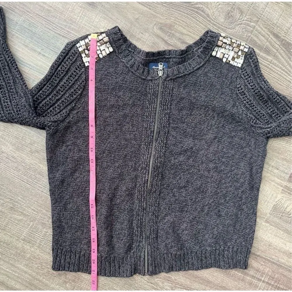 American Eagle Embellished Shoulder Zip Cardigan Sweater Sz S Women’s Grey - Image 13