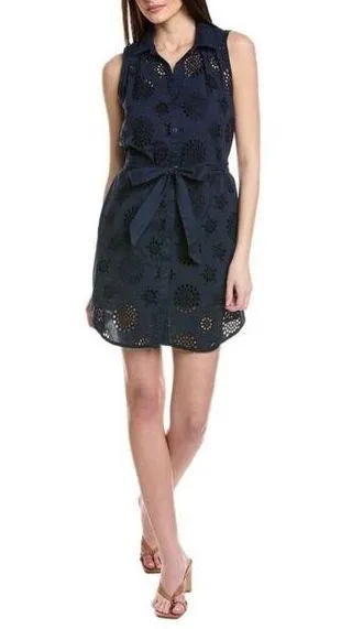 NEW MICHAEL STARS Bernadette Dress Size Small Navy Eyelet Cotton Shirtdress NWOT - Image 1