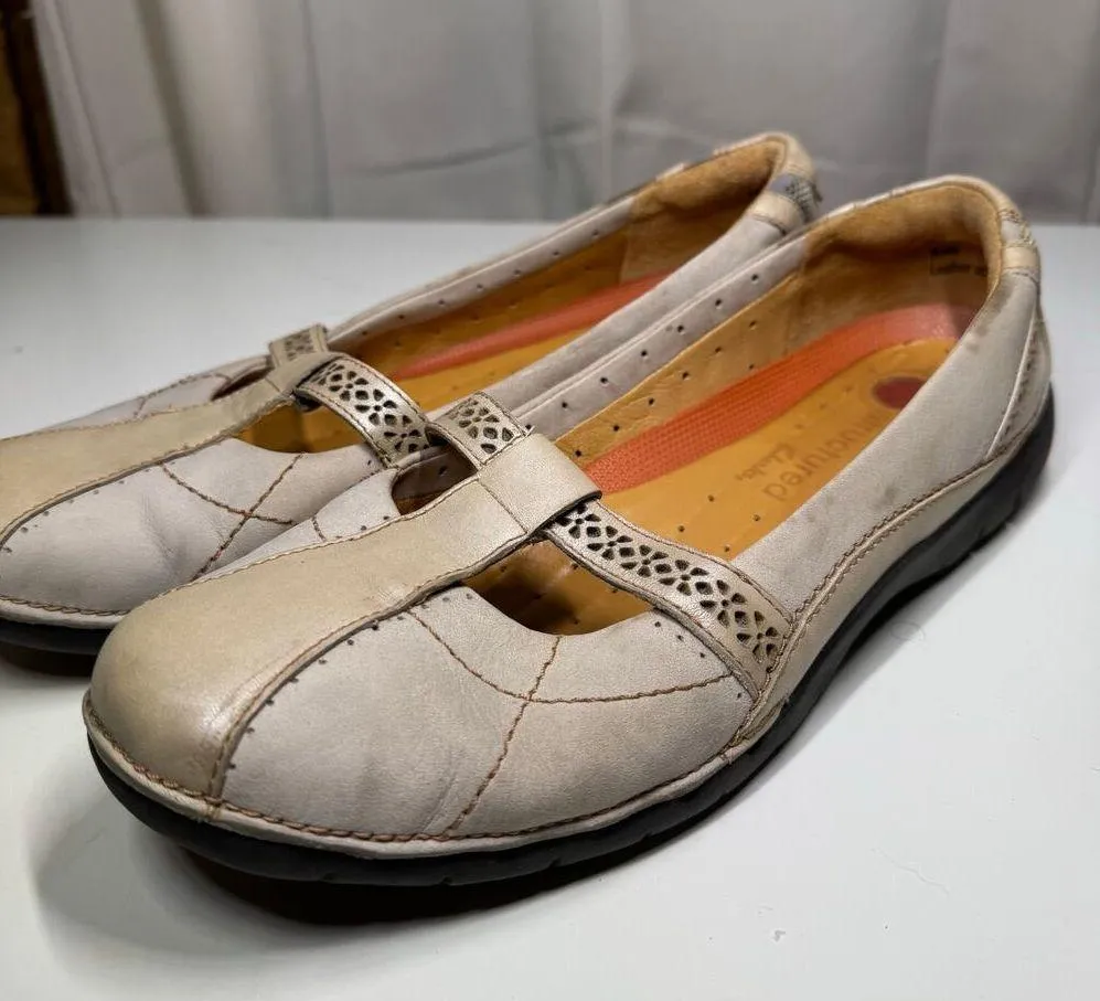 CLARKS UNSTRUCTURED 85158 Bone Leather Slip On Casual Comfort Shoes Size 8.5 W - Image 3