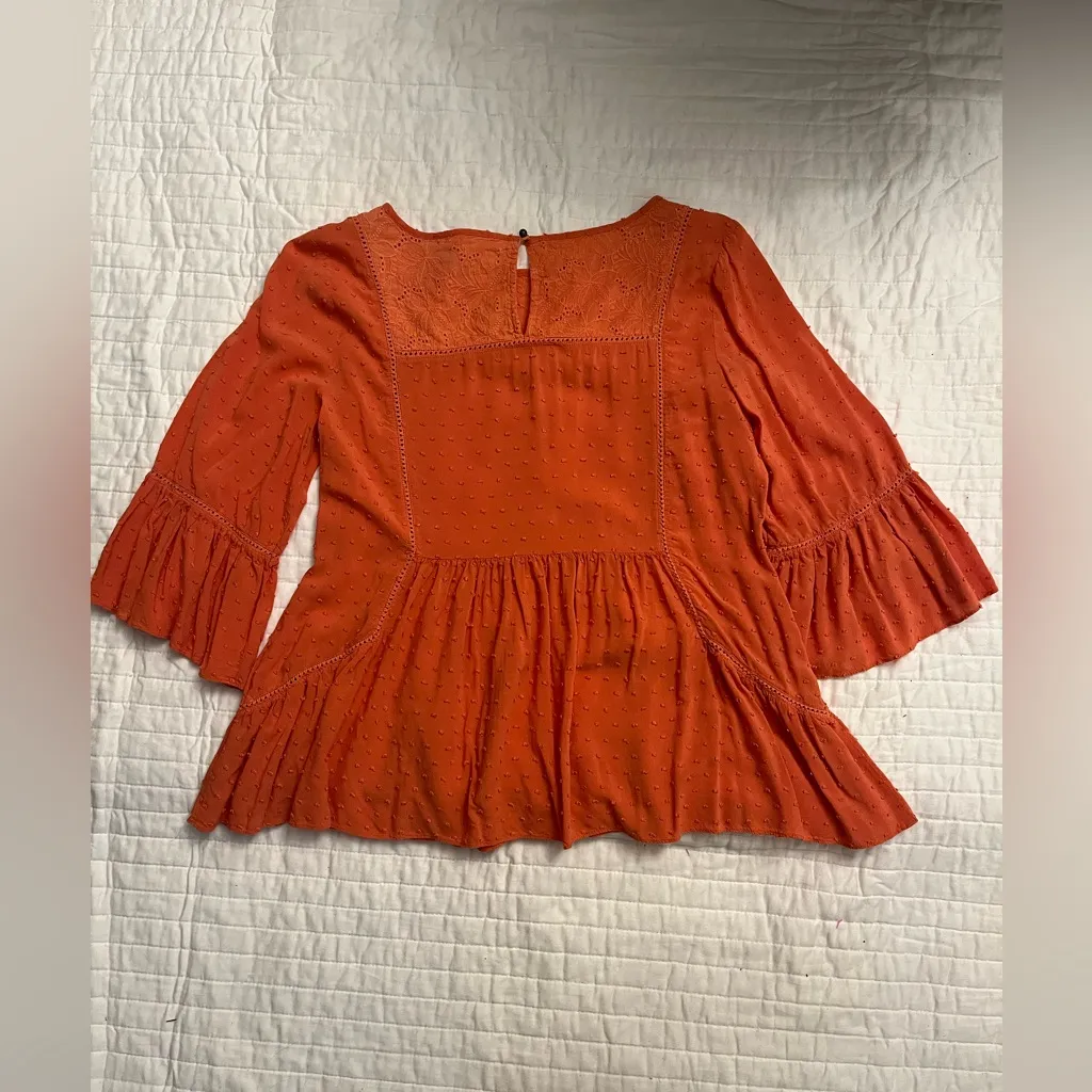Sundance Susannah Blouse Orange Ruffle Swiss Dot Eyelet - Image 4