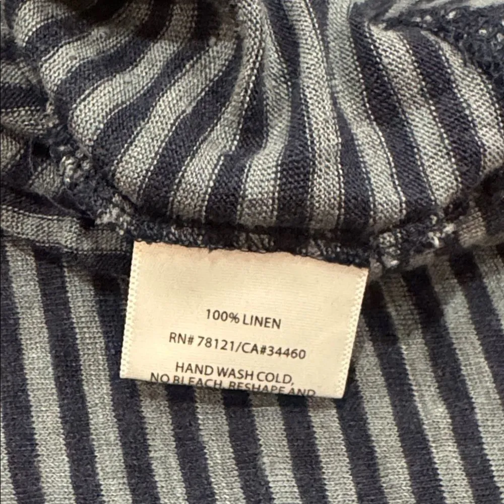 Eileen Fisher Black and Gray Raceback‎ Striped High Low Dress Linen Dress Size L - Image 6