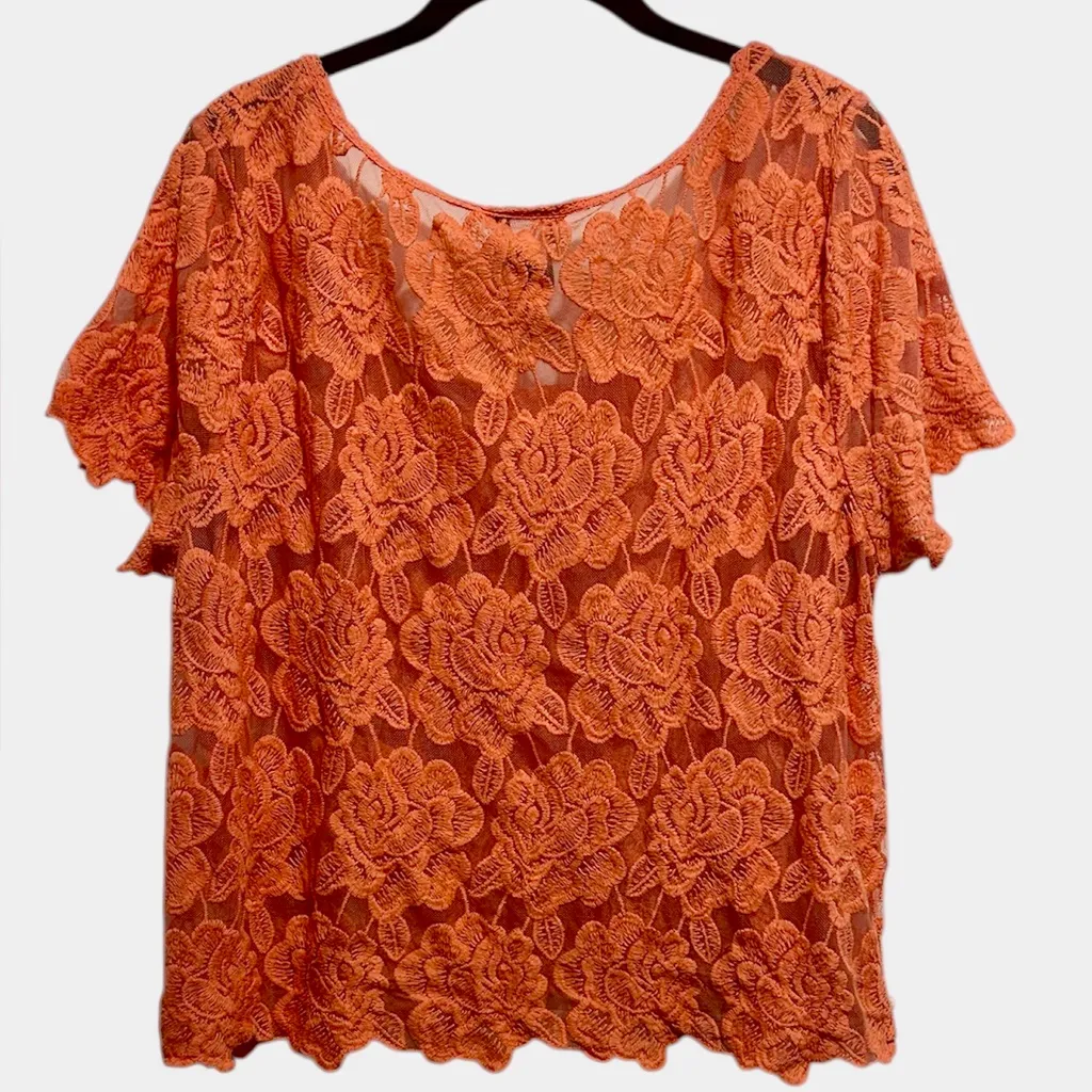 Torrid Coral Lace Top Size:0 - Image 2