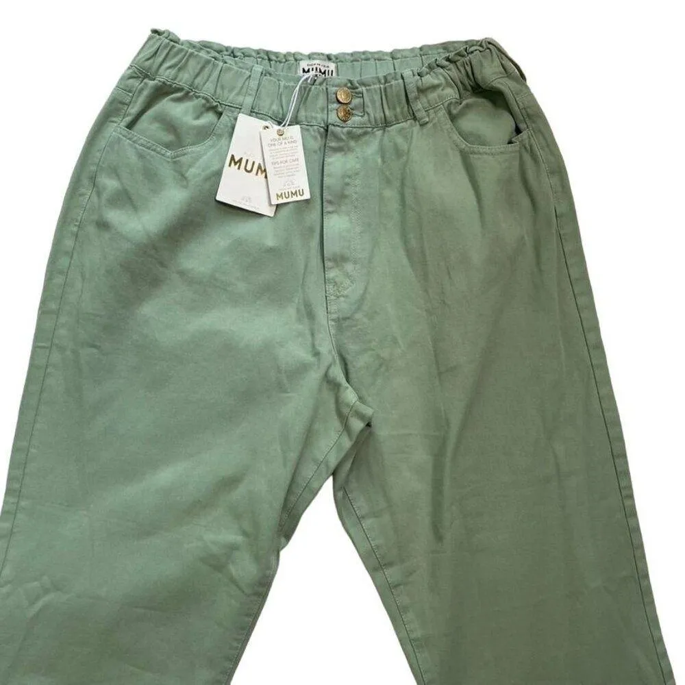 Show Me Your MuMu Womans Green Denim Mom Jeans Size 40 u High Rise Cropped - Image 2