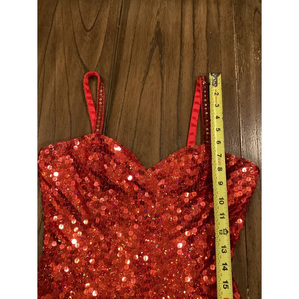 Vintage Scala Sequin Sparkly Mini cocktail party sleeveless Dress Red 6P - Image 7