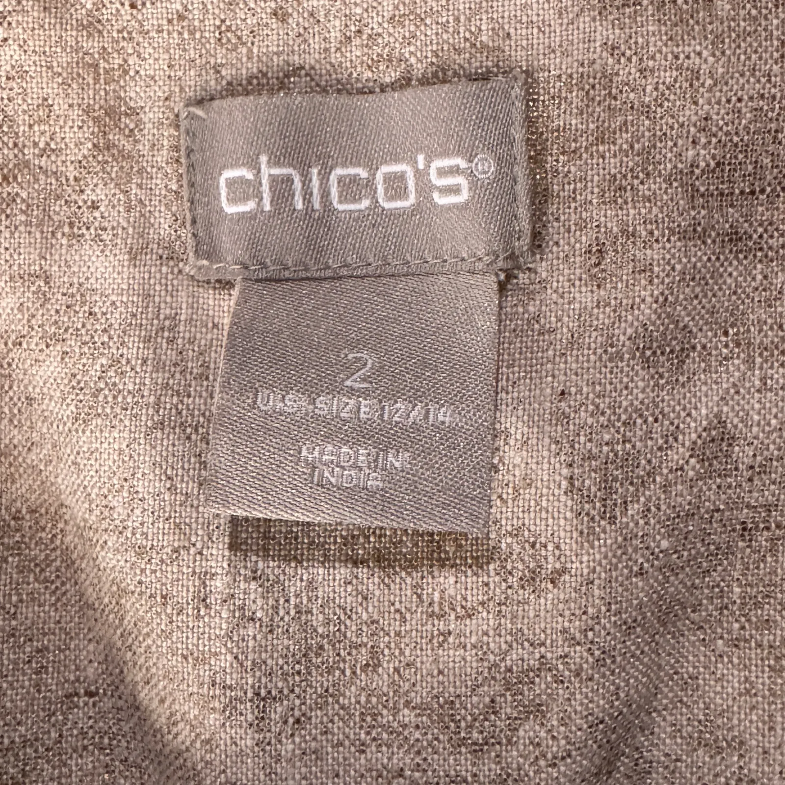 Chico’s SZ 2 (12/14) Linen Jacket Full-Zip 3/4 Sleeves Pockets Round Neck Beige - Image 6