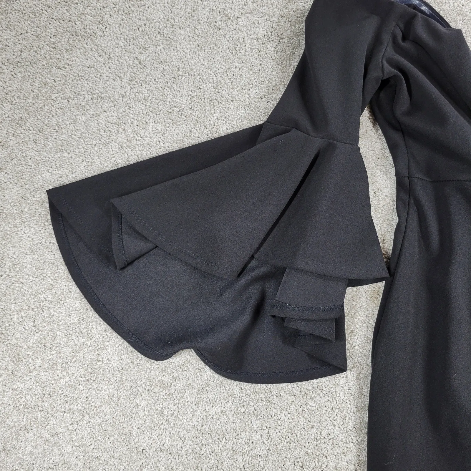 VTG‎ Bailey Blue Sheath Dress Womens M Black Trumpet Bell Sleeve Side Slit y2k - Image 6