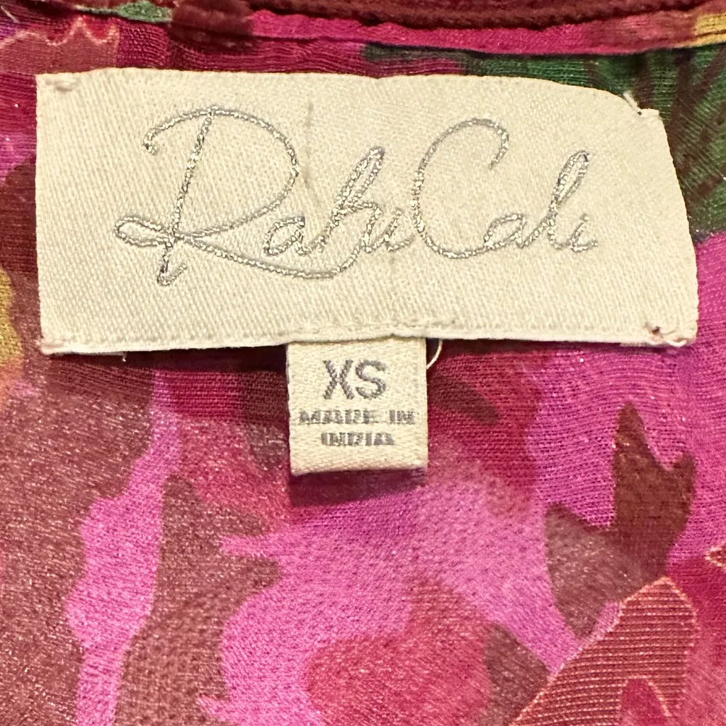 Anthro Rahi Cali Burnout Velvet Crop Blouse Burgundy Pink Green Whimsy Goth XS - Image 7