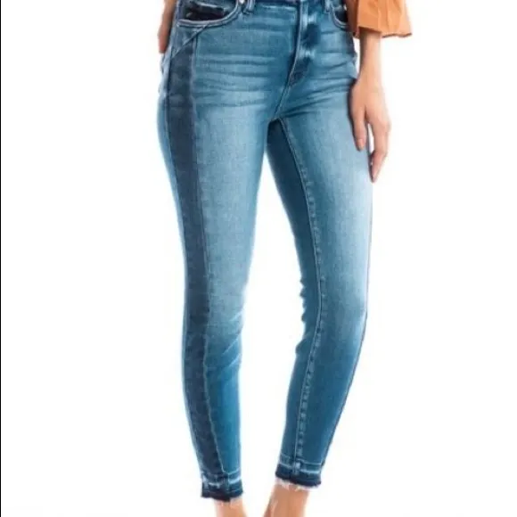 Kancan Ankle Skinny Jeans Stretch‎ Fading Distressing Raw Hem Side Panels Blue Size 26 - Image 13
